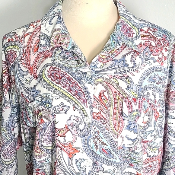 Croft & Barrow Pink, Blue & White Floral Buttondown Blouse, Size XXL - Picture 2 of 10